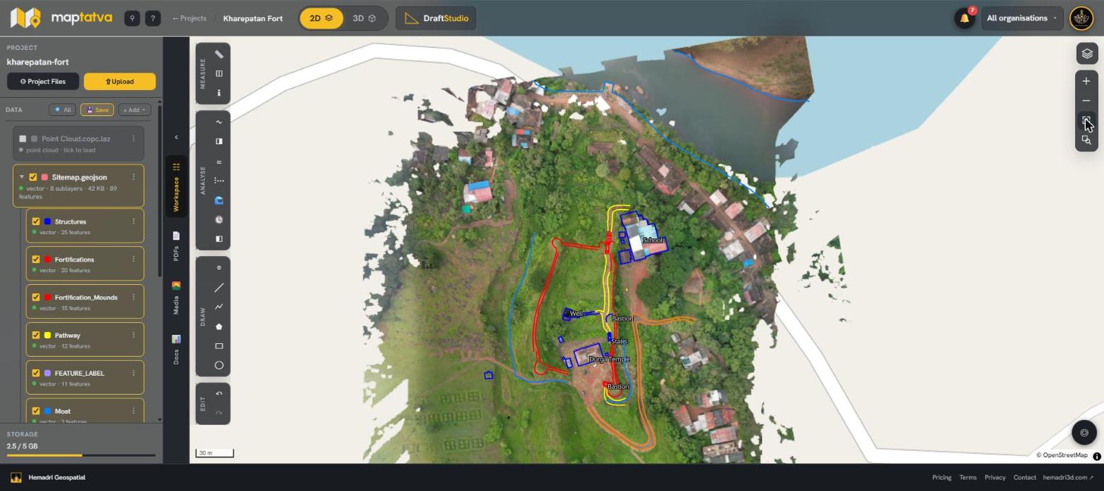 Orthomosaic and survey vector layers in Maptatva