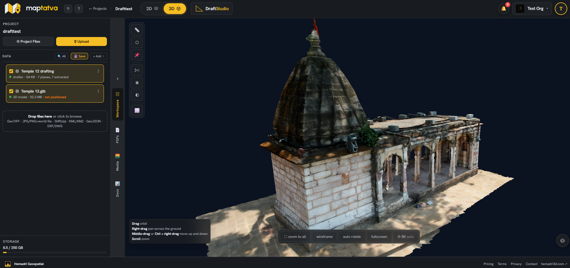 A photogrammetry model in Maptatva's 3D viewer