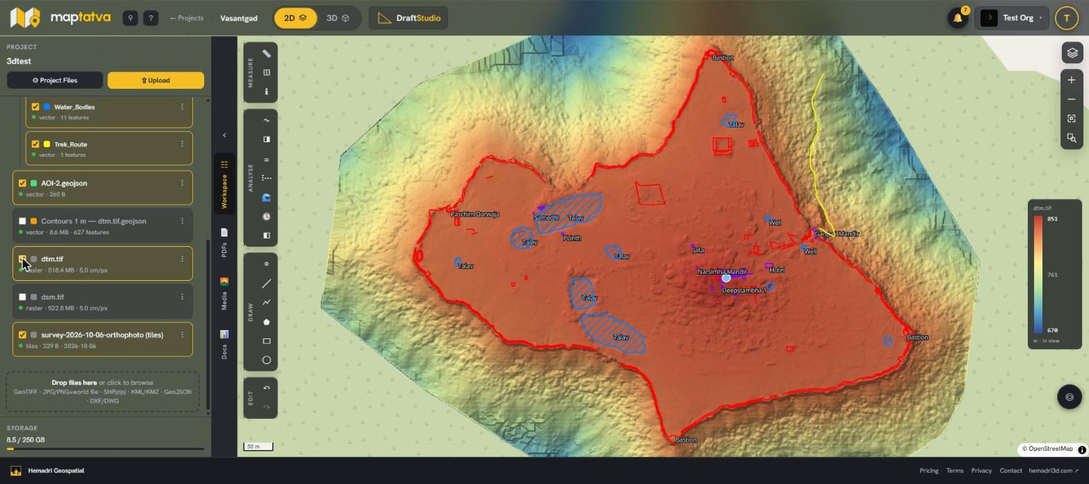 Terrain elevation model displayed in Maptatva
